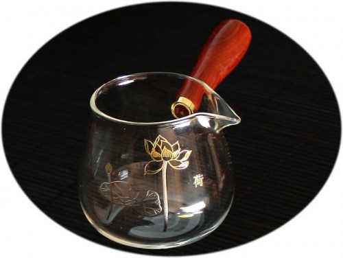 buy Cha Hai glass with wooden handle lotus